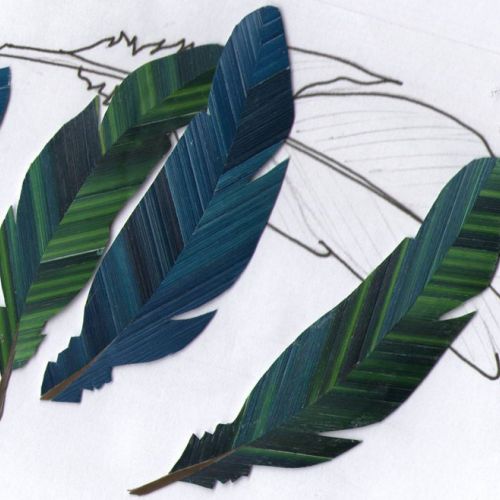 Plumes de marqueterie de paille de seigle bleue